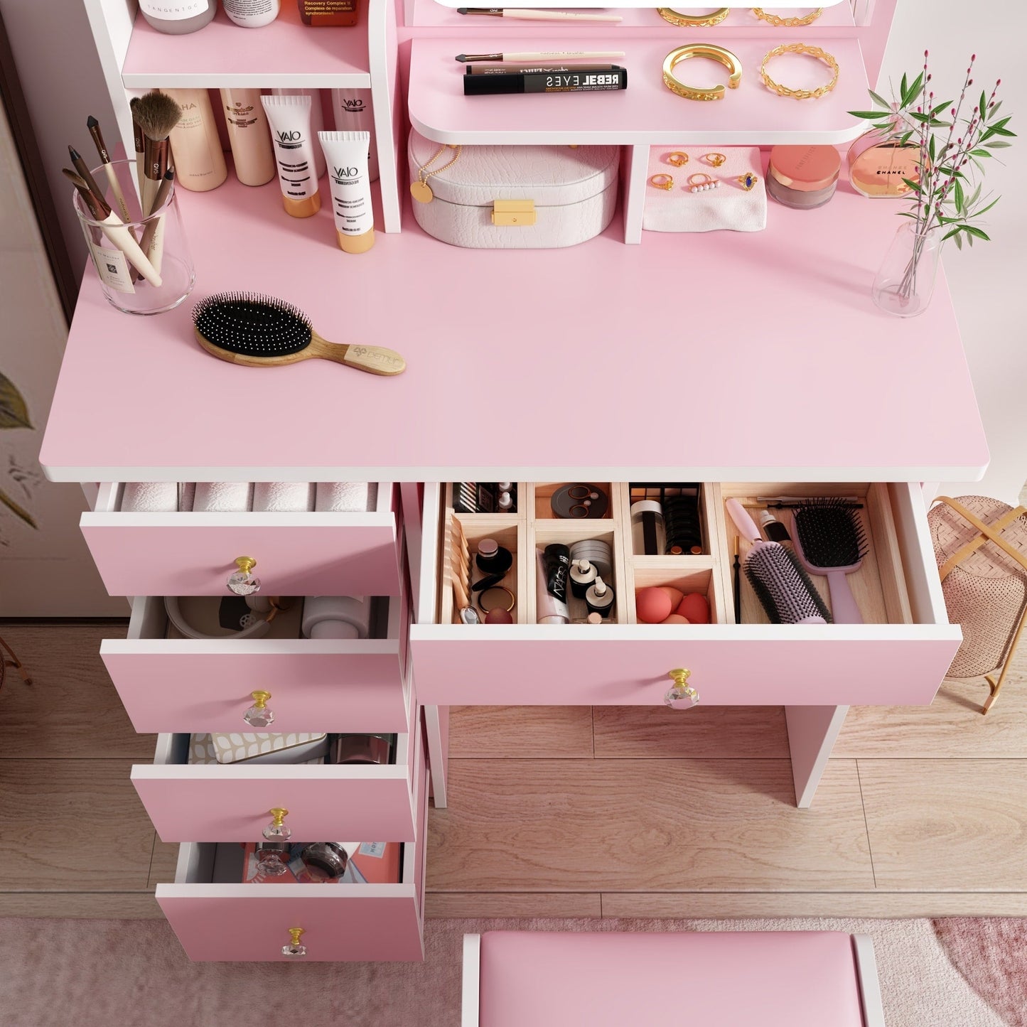 Ensemble de coiffeuse avec miroir et lampe, coiffeuse avec tabouret