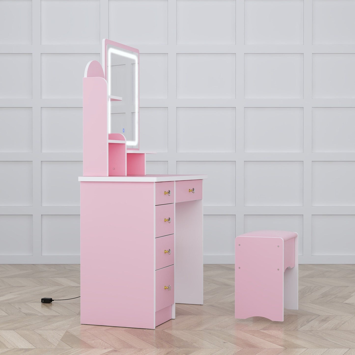 Ensemble de coiffeuse avec miroir et lampe, coiffeuse avec tabouret