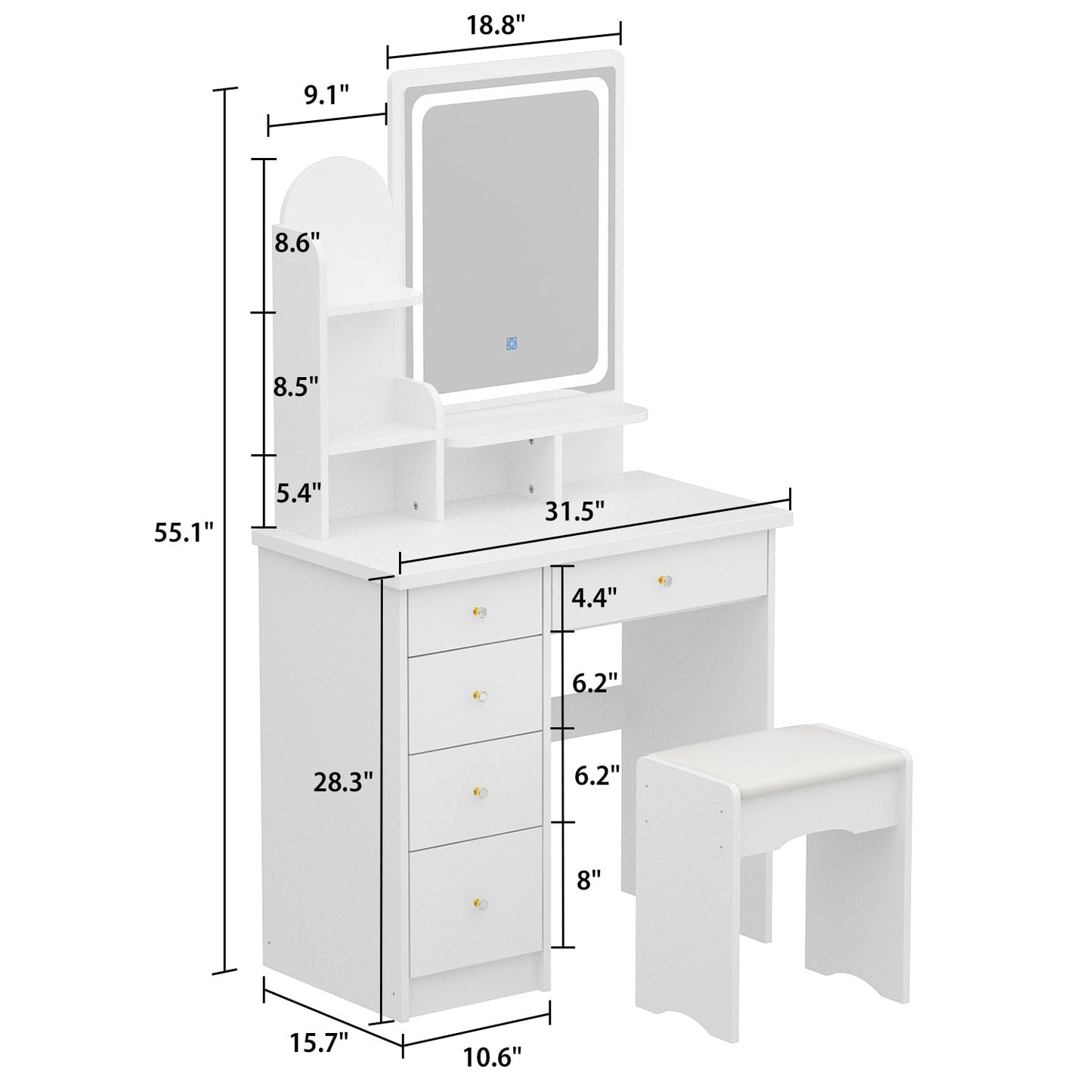Ensemble de coiffeuse avec miroir et lampe, coiffeuse avec tabouret