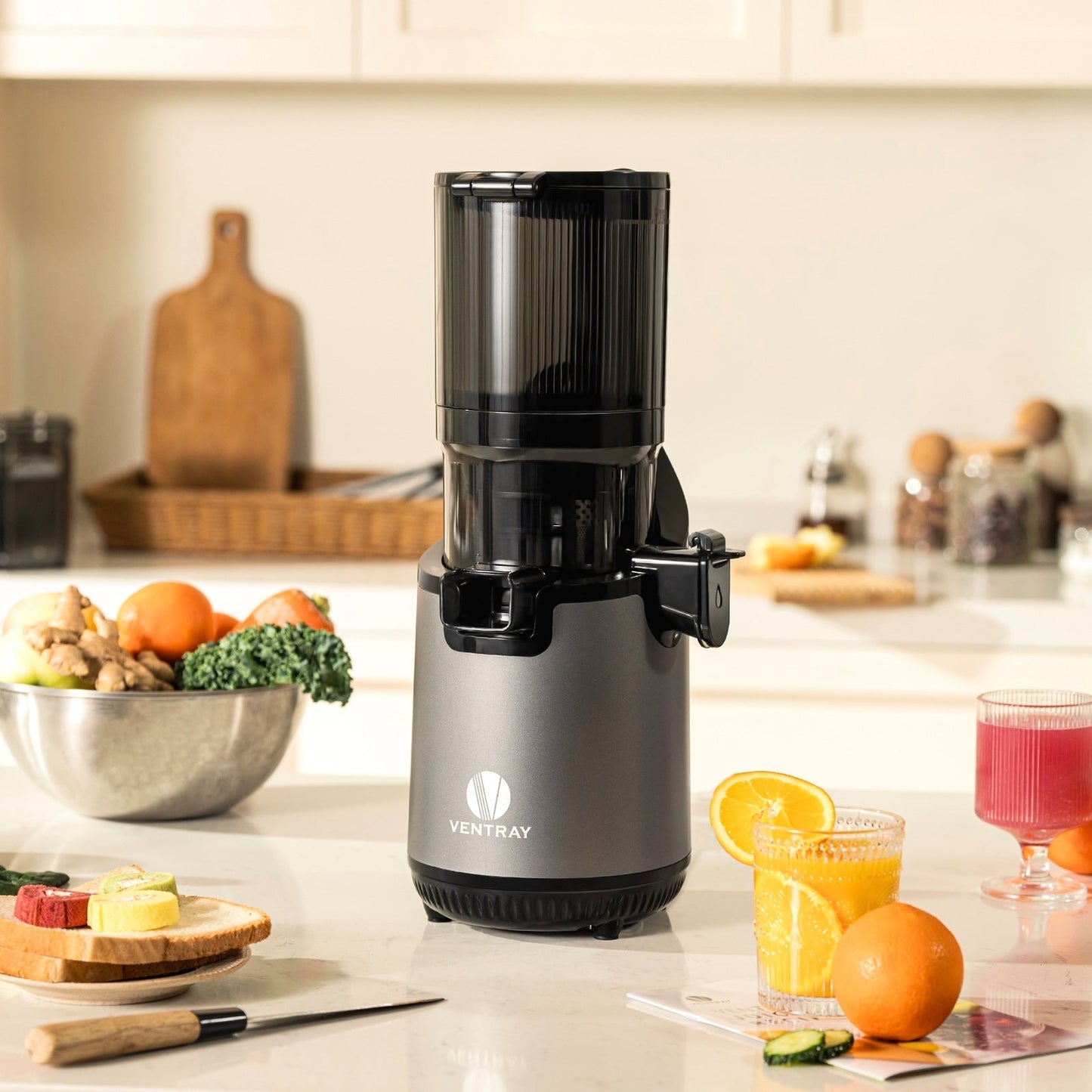 Extracteur de jus à mastication lente Ventray 900, presse à froid avec goulotte d'alimentation extra large de 5,1 pouces