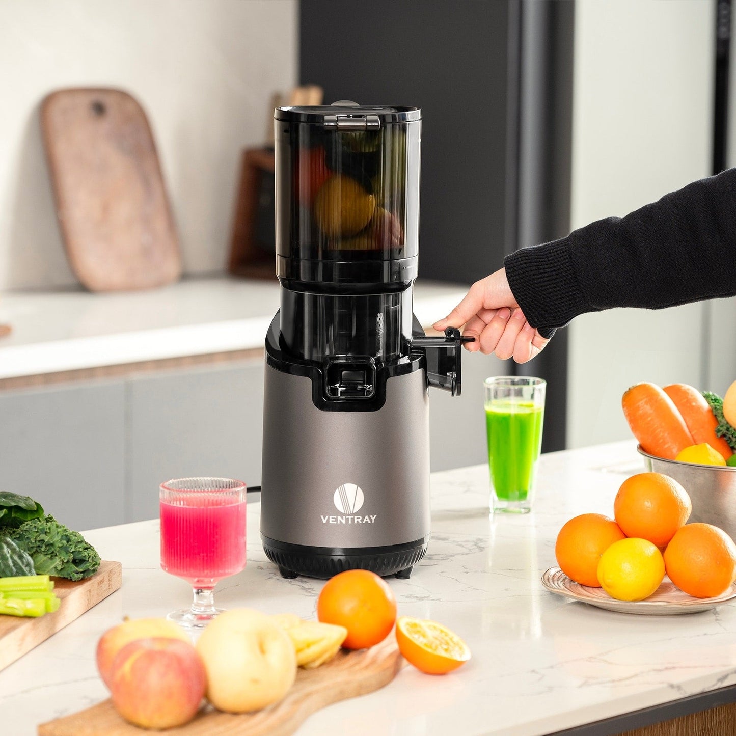 Extracteur de jus à mastication lente Ventray 900, presse à froid avec goulotte d'alimentation extra large de 5,1 pouces