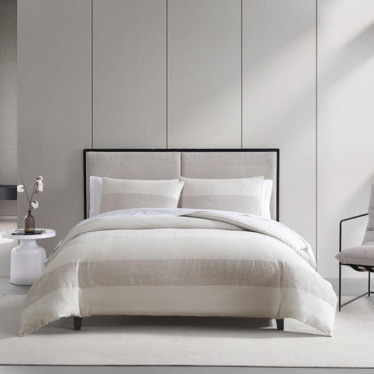 Parure de couette Vera Wang en chenille gaufrée beige à rayures