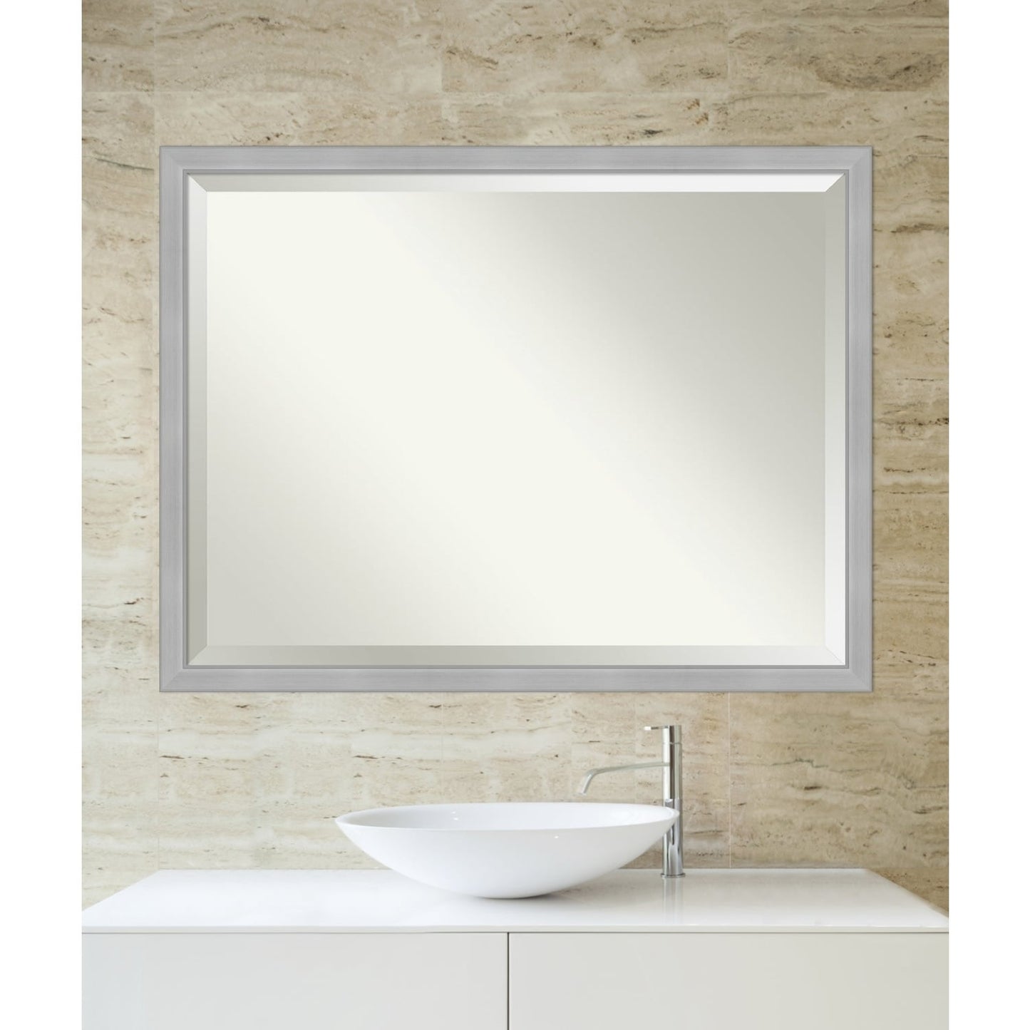 Miroir mural biseauté pour salle de bain - Cadre en nickel brossé Vista