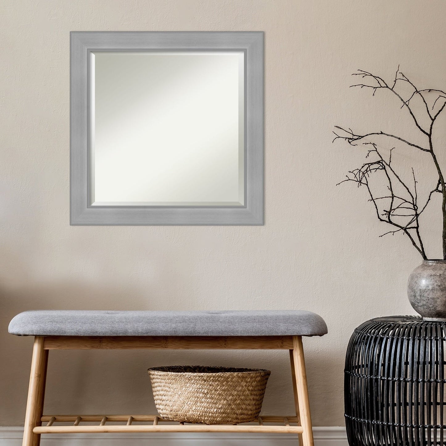 Miroir mural biseauté pour salle de bain - Cadre en nickel brossé Vista