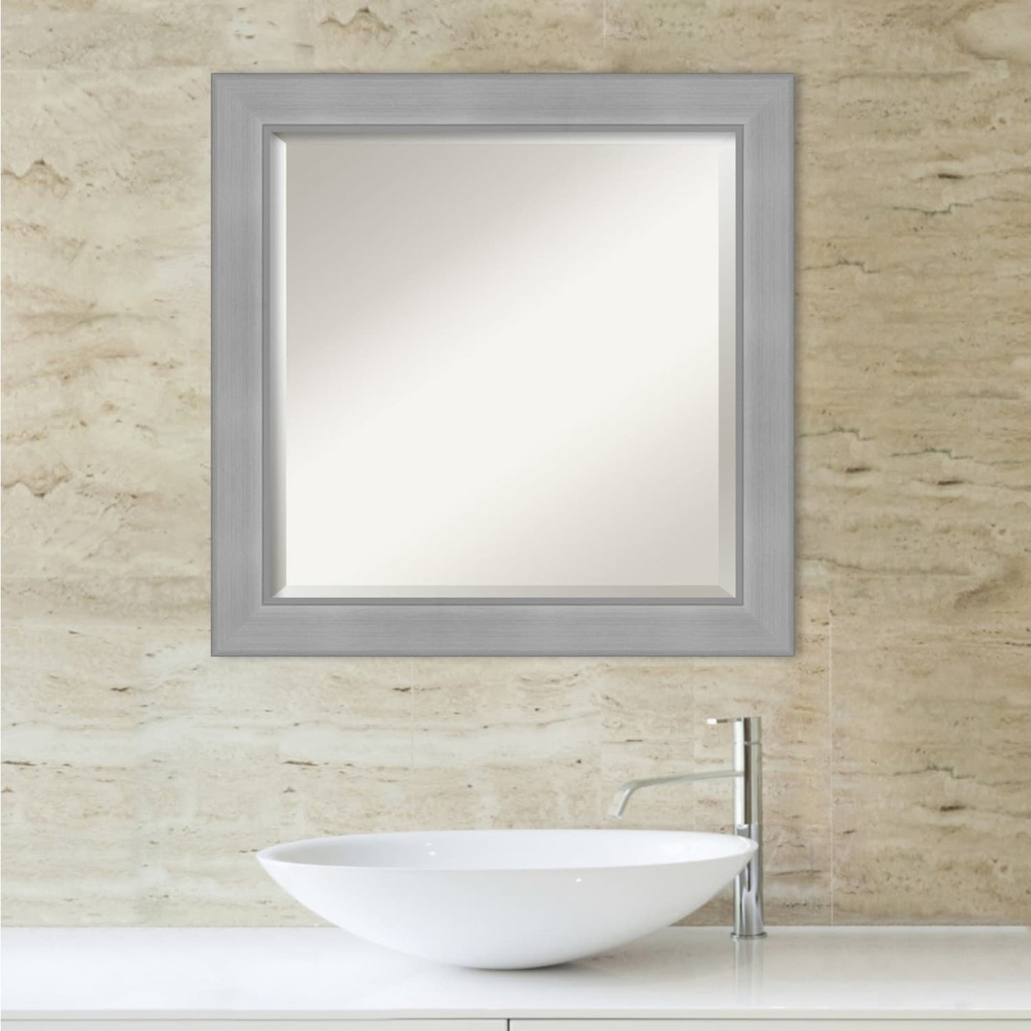Miroir mural biseauté pour salle de bain - Cadre en nickel brossé Vista