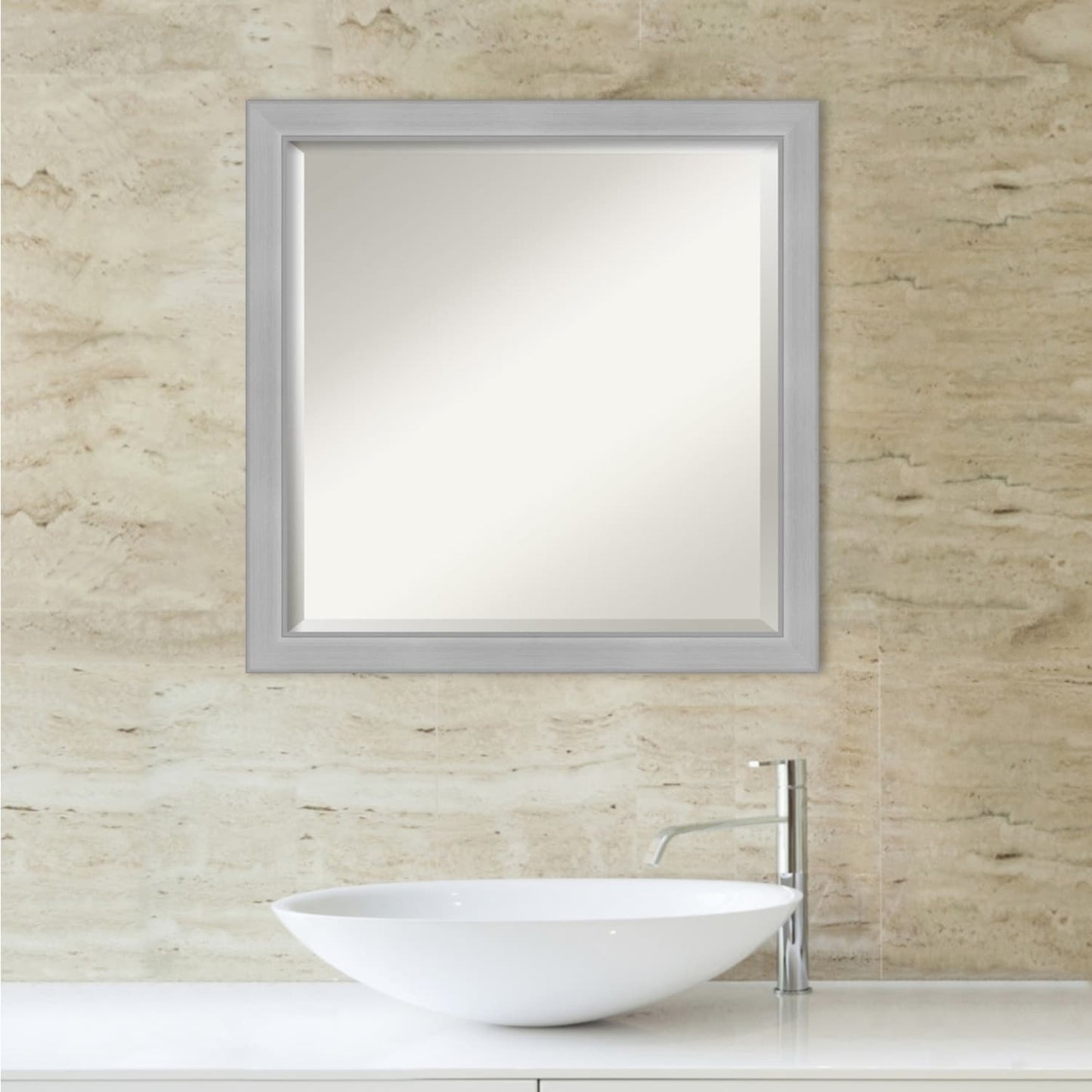Miroir mural biseauté pour salle de bain - Cadre en nickel brossé Vista