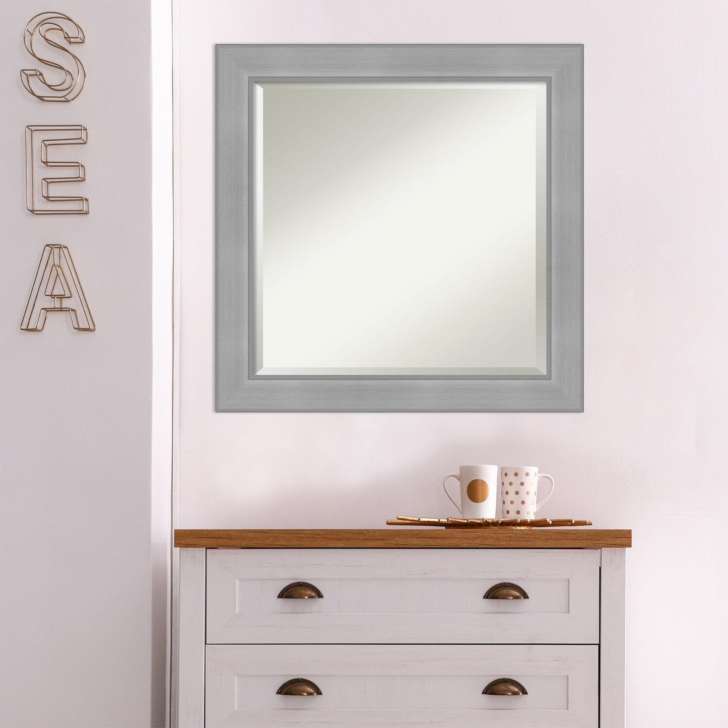Miroir mural biseauté pour salle de bain - Cadre en nickel brossé Vista