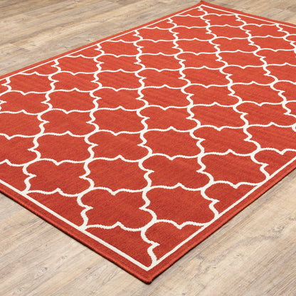 Tapis d'intérieur/extérieur Vista Home Martinique à motif treillis blanc cassé/rouge brique.
