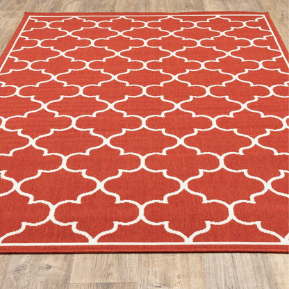 Tapis d'intérieur/extérieur Vista Home Martinique à motif treillis blanc cassé/rouge brique.