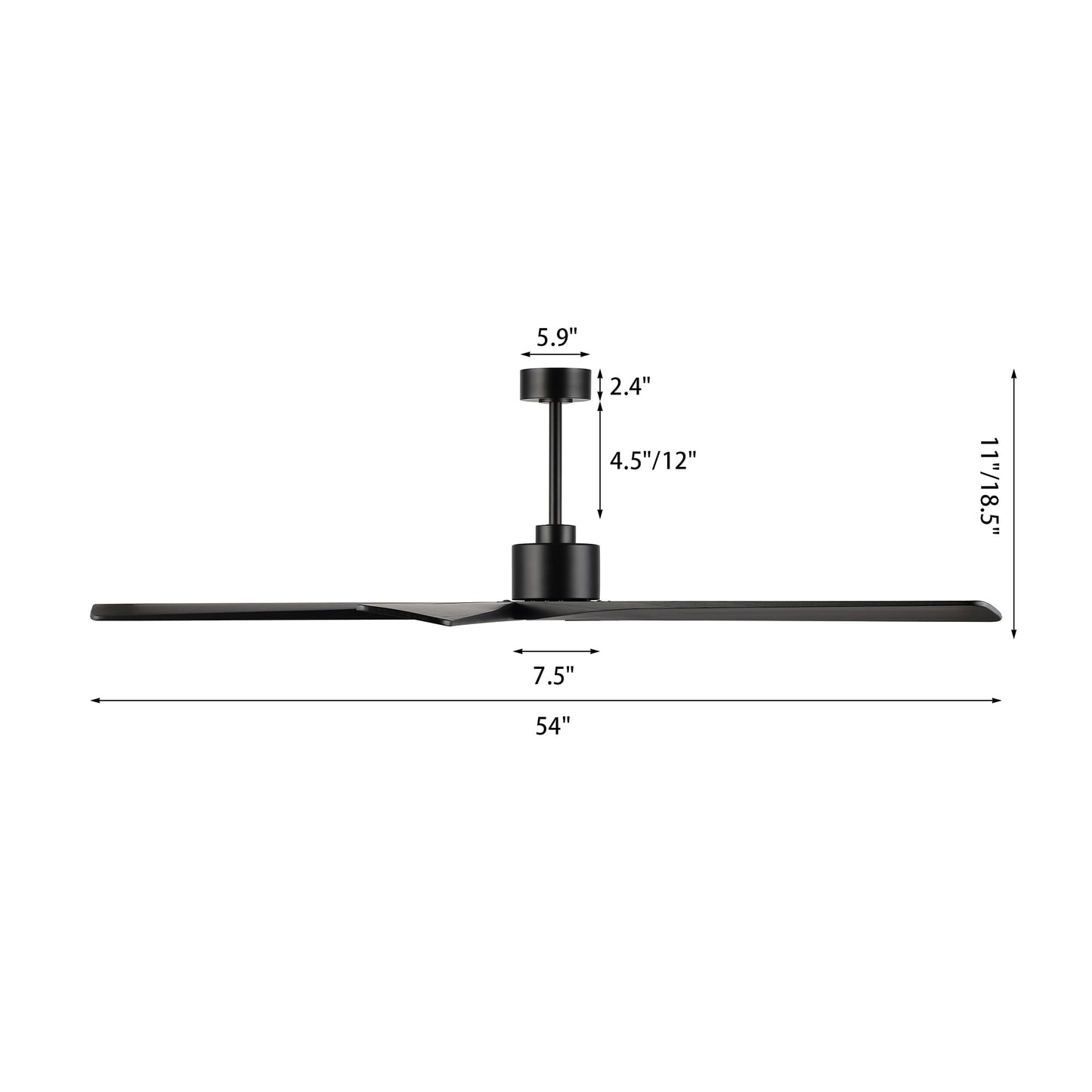 Ventilateur de plafond d'intérieur WINGBO 54 pouces avec moteur à courant continu sans éclairage - N/A