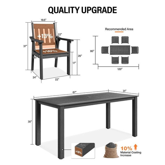 Ensemble de salle à manger d'extérieur Winsoon HIPS 7 pièces, résistant aux intempéries, avec trou pour parasol et cadre en aluminium, 1 table et 6 chaises