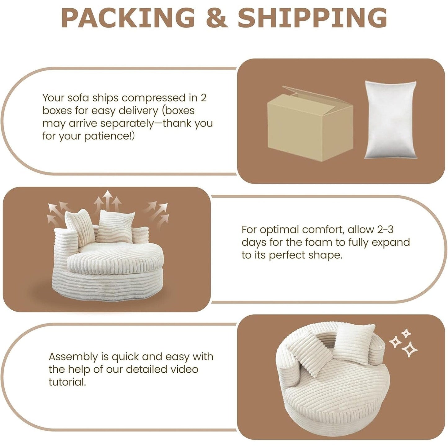 WOWMAX 47 Chaise longue ronde d'intérieur, canapé de sol rembourré en velours côtelé, fauteuil-lit surdimensionné avec 2 coussins décoratifs