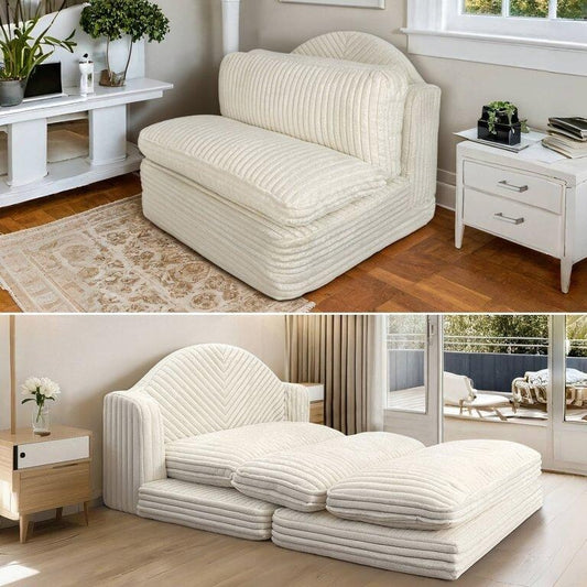 Chaise longue d'intérieur WOWMAX, fauteuil-lit surdimensionné de 198 cm, canapé confortable et rembourré pour le salon, beige