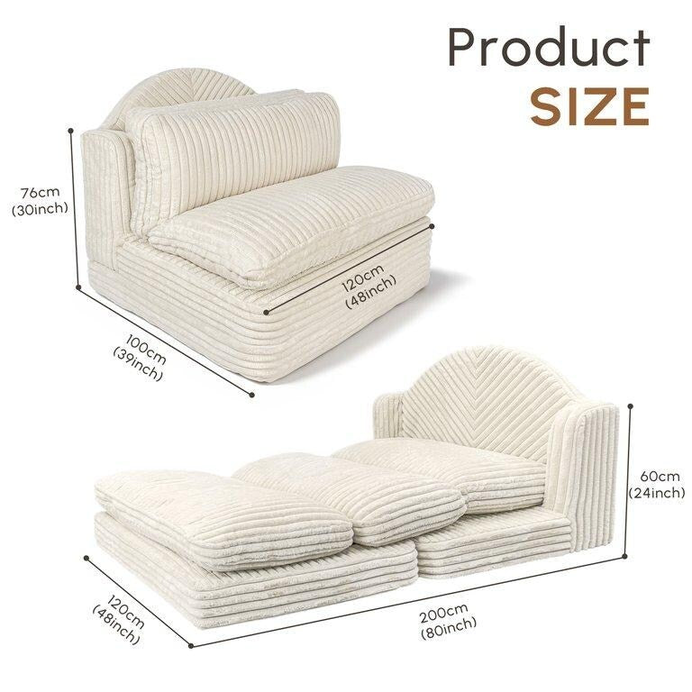 Chaise longue d'intérieur WOWMAX, fauteuil-lit surdimensionné de 198 cm, canapé confortable et rembourré pour le salon, beige
