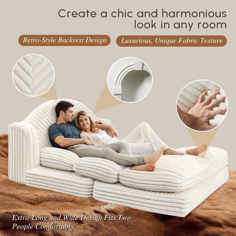 Chaise longue d'intérieur WOWMAX, fauteuil-lit surdimensionné de 198 cm, canapé confortable et rembourré pour le salon, beige