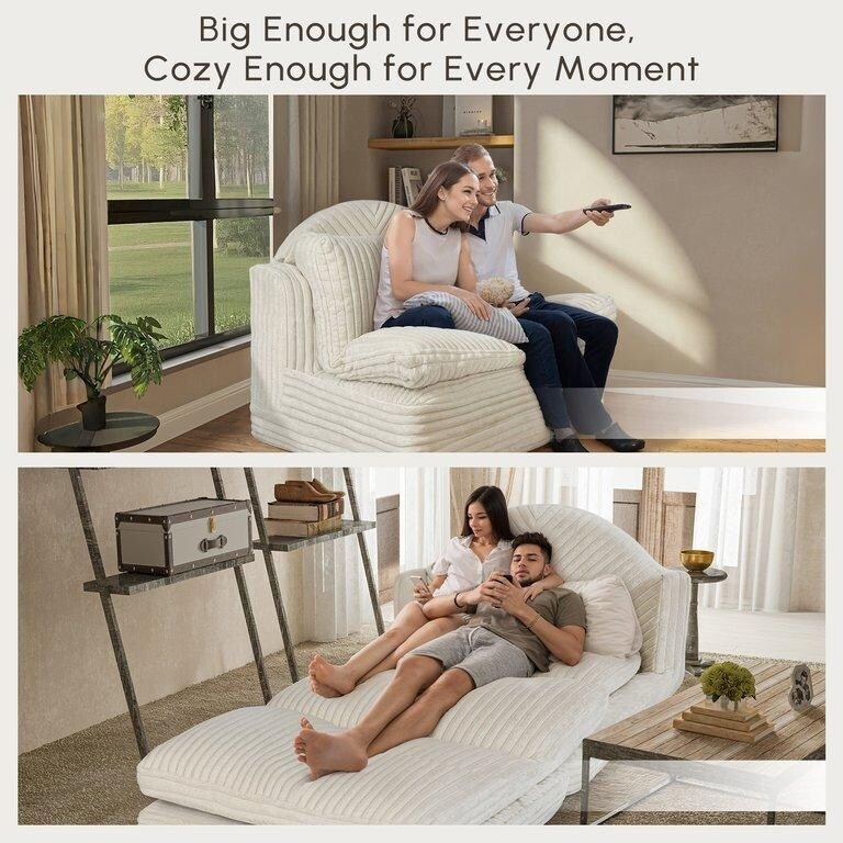 Chaise longue d'intérieur WOWMAX, fauteuil-lit surdimensionné de 198 cm, canapé confortable et rembourré pour le salon, beige