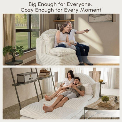 Chaise longue d'intérieur WOWMAX, fauteuil-lit surdimensionné de 198 cm, canapé confortable et rembourré pour le salon, beige