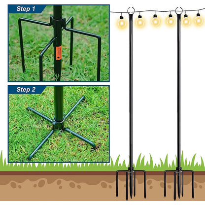 Poteaux lumineux WaLensee de 2,86 m avec crochet pour suspendre les guirlandes lumineuses pour une fête de jardin, une terrasse, Noël ou un mariage.