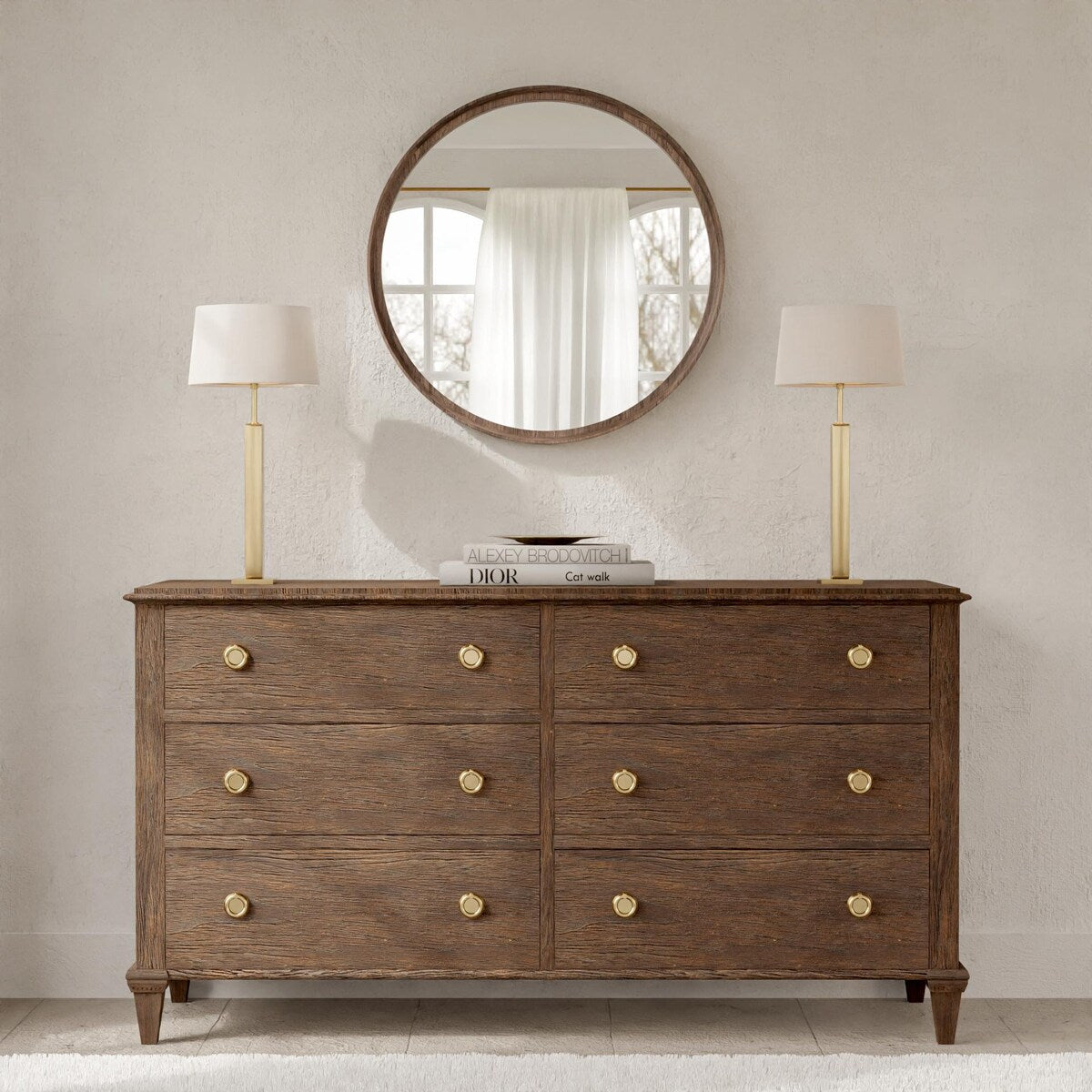 Miroir mural rond classique avec cadre en bois