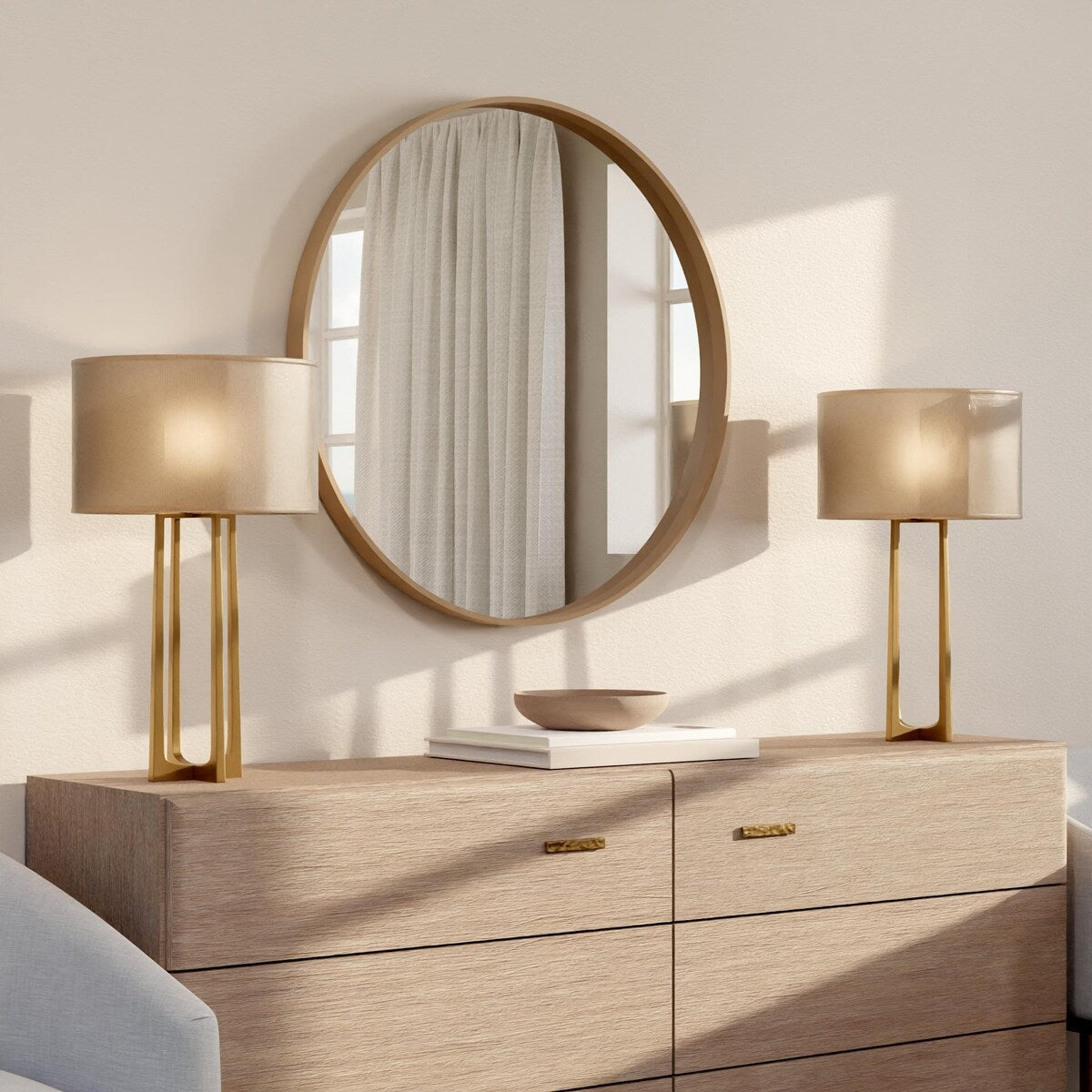 Miroir mural rond classique avec cadre en bois