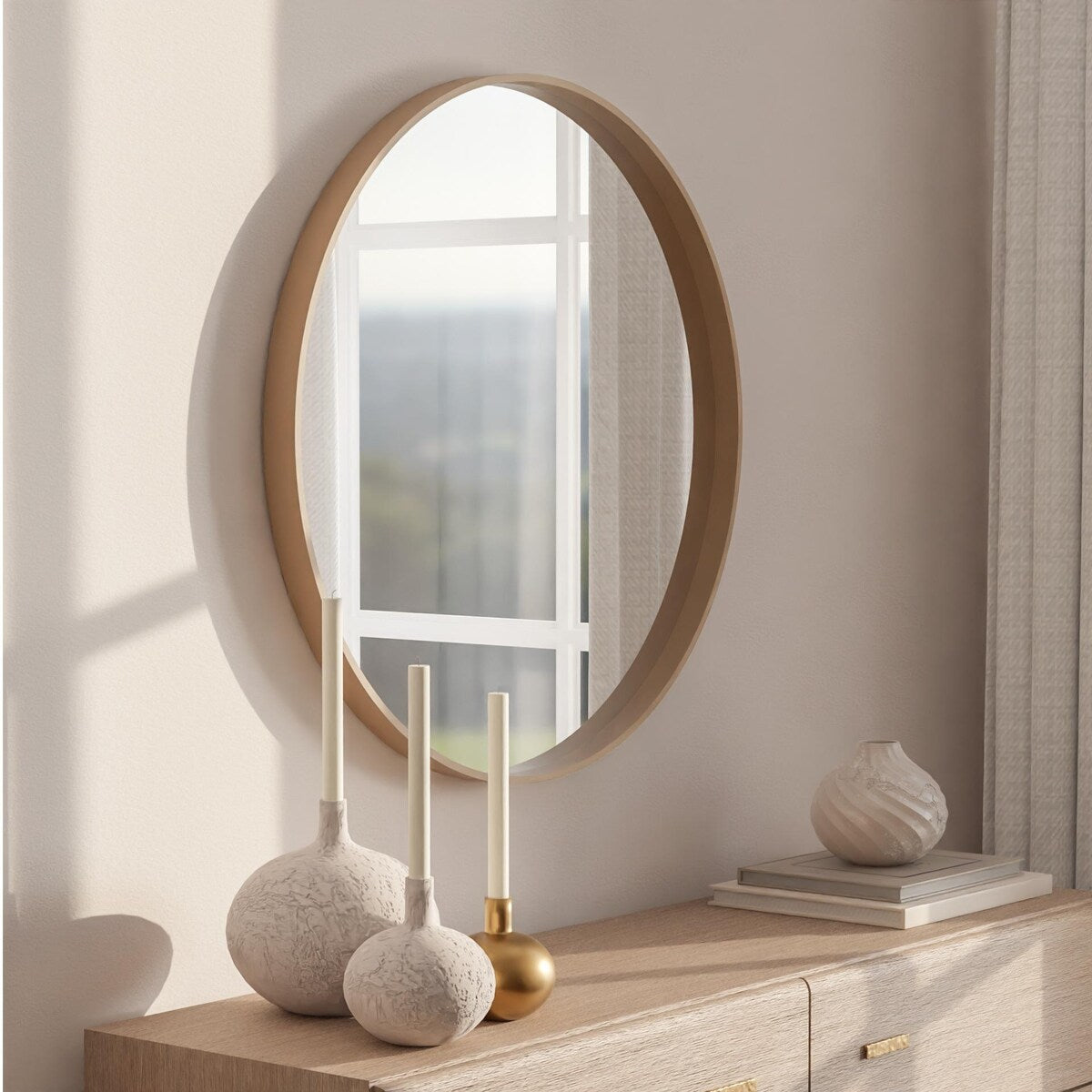 Miroir mural rond classique avec cadre en bois