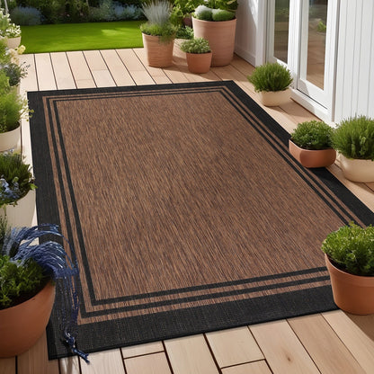 Tapis d'intérieur/extérieur lavable à bordure pour patio, terrasse, porche