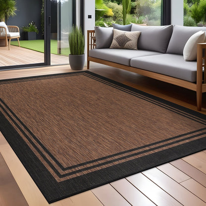 Tapis d'intérieur/extérieur lavable à bordure pour patio, terrasse, porche