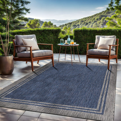Tapis d'intérieur/extérieur lavable à bordure pour patio, terrasse, porche