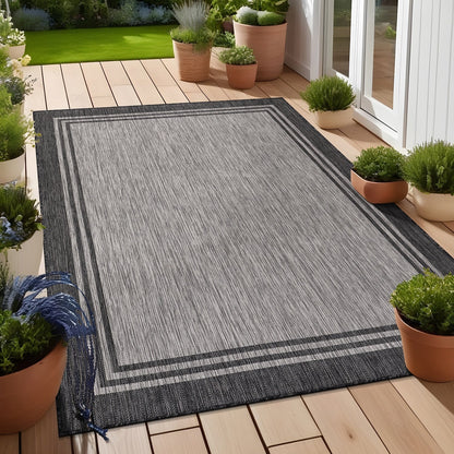 Tapis d'intérieur/extérieur lavable à bordure pour patio, terrasse, porche