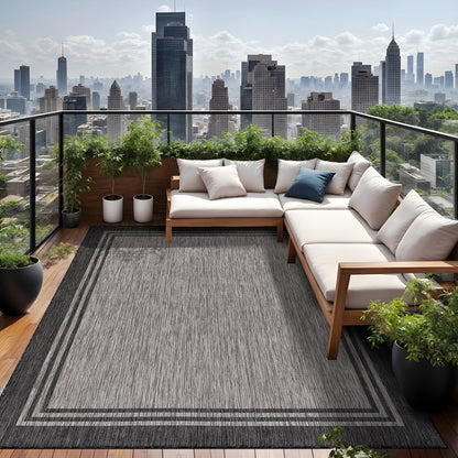 Tapis d'intérieur/extérieur lavable à bordure pour patio, terrasse, porche
