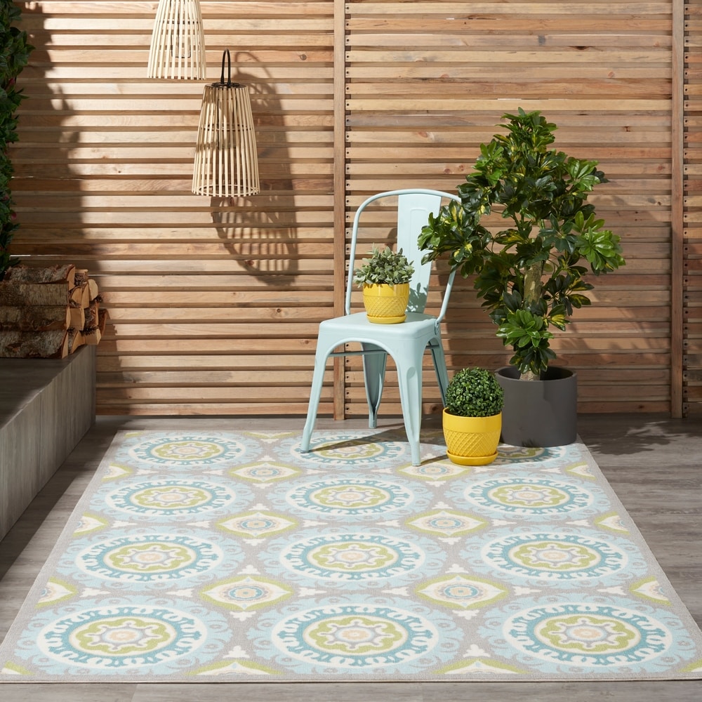 Tapis d'intérieur/extérieur Waverly Sun N' Shade à motif médaillon bohème