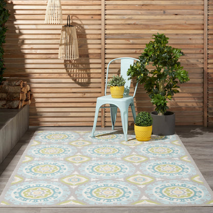Tapis d'intérieur/extérieur Waverly Sun N' Shade à motif médaillon bohème