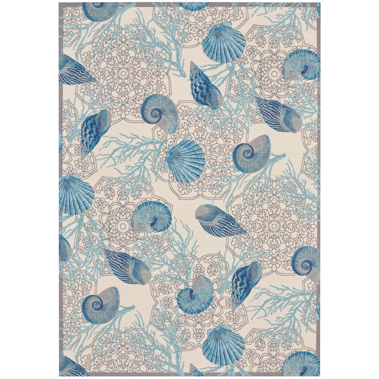 Tapis d'intérieur/extérieur Waverly Sun &amp; Shade Shore Thing Tropical Sea Shell Floral