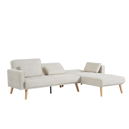 Canapé sectionnel en lin blanc de 94,5 pouces avec méridienne droite, coussins en mousse et poche de rangement