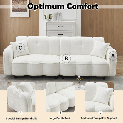 Canapé 3 places en peluche Teddy blanc 96.06, design nuage, avec assise en mousse épaisse et coussins pour le salon