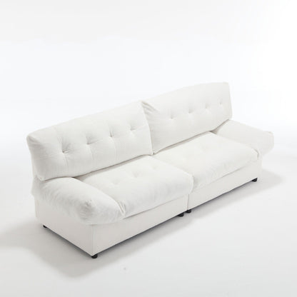 Canapé 2 places en tissu capitonné blanc de 245 cm, structure robuste et confortable pour le salon
