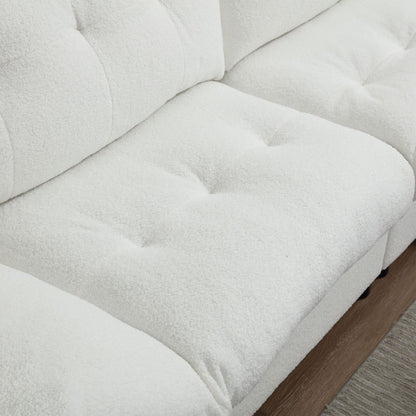 Canapé 2 places en tissu blanc de 96,46 pouces avec capitonnage à boutons et cadre confortable