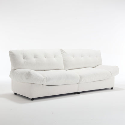 Canapé 2 places en tissu blanc de 96,46 pouces avec capitonnage à boutons et cadre confortable
