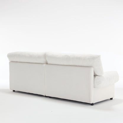 Canapé 2 places en tissu blanc 96,46 pouces avec motif nuage, rembourrage confortable et pieds en plastique pour le salon