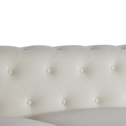Canapé 3 places Chesterfield blanc capitonné de 74,5 cm avec têtes de clous et coussins pour le salon