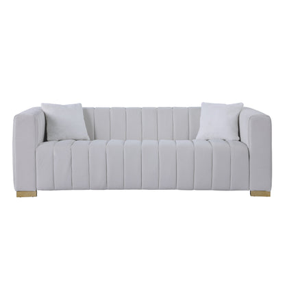 Canapé 3 places capitonné en velours blanc Chesterfield 87.01 avec coussins pour le salon