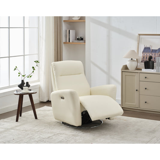 Fauteuil inclinable électrique pivotant à 270° en similicuir blanc avec dossier ergonomique, ports USB et Type-C