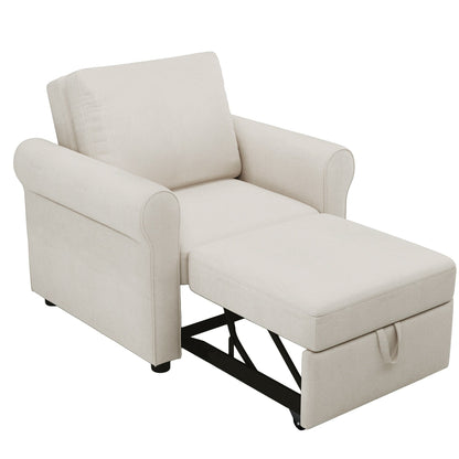 Canapé-lit simple convertible 3 en 1 en lin blanc moderne 34 avec dossier réglable pour salon