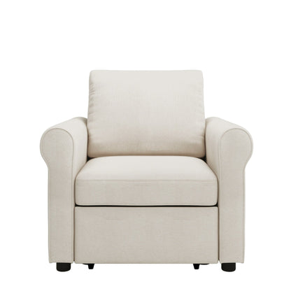 Canapé-lit simple convertible 3 en 1 en lin blanc moderne 34 avec dossier réglable pour salon