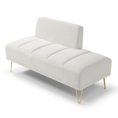 Banc de bout de lit rembourré blanc moderne 56,3 avec pieds en métal doré pour chambre à coucher