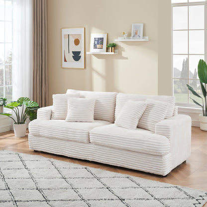 Canapé 3 places en velours côtelé blanc moderne 79,3 avec 4 coussins assortis et coussin à ressorts individuel pour le salon