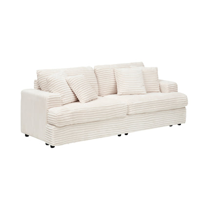 Canapé 3 places en velours côtelé blanc moderne 79,3 avec 4 coussins assortis et coussin à ressorts individuel pour le salon