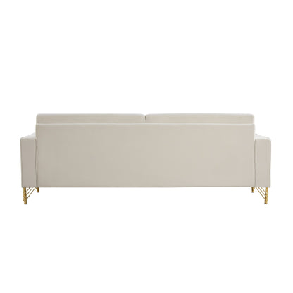 Canapé causeuse moderne blanc 85,44 po, rembourré en velours, avec pieds et coussins dorés, pour le salon
