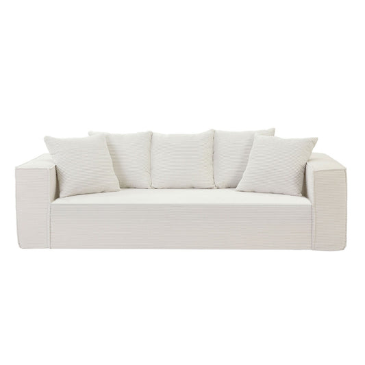 Canapé 3 places moderne et blanc en velours côtelé (88,97 €) avec 5 coussins assortis pour le salon