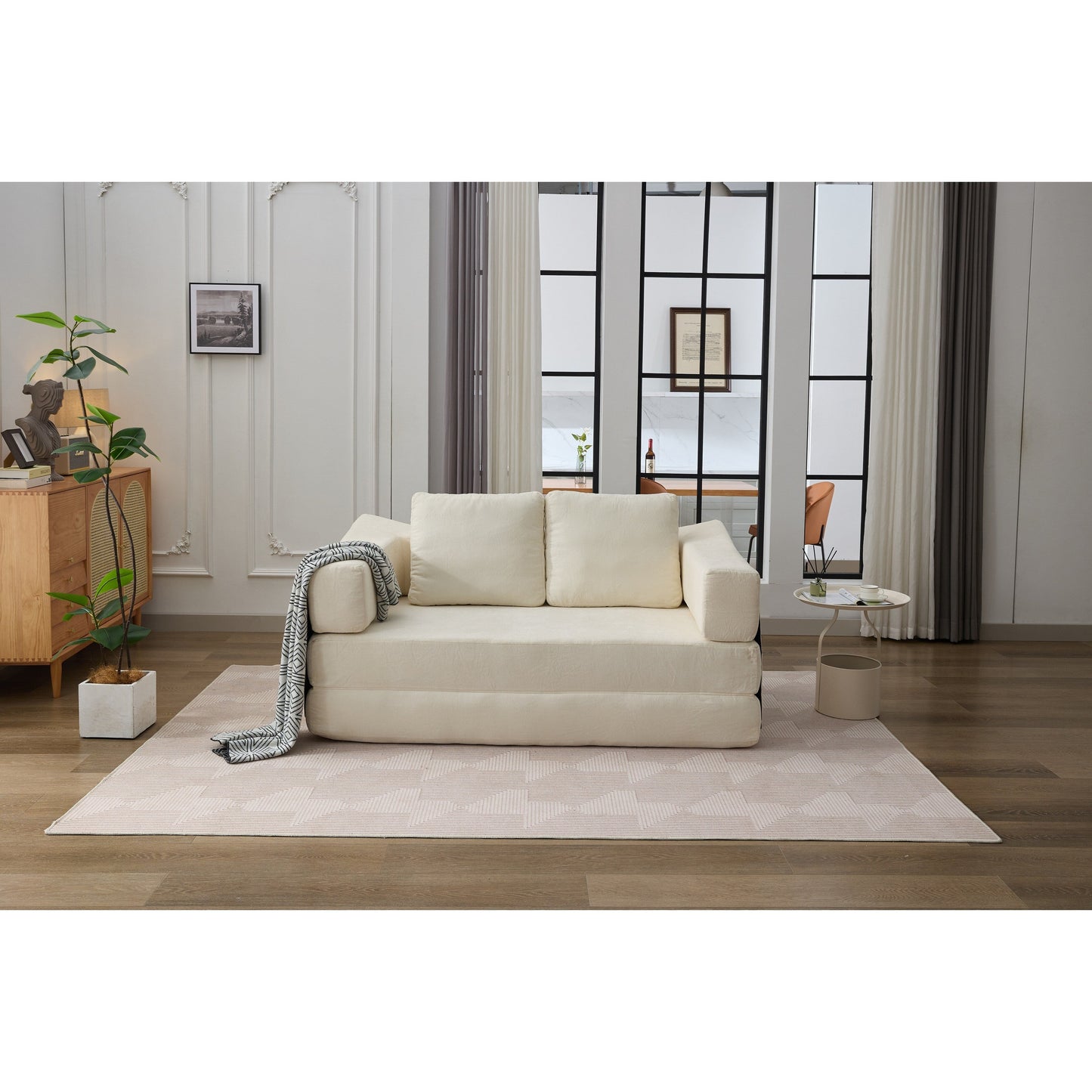 Canapé-lit convertible en chenille blanc moderne et minimaliste 70,87 pouces avec dossier amovible pour salon